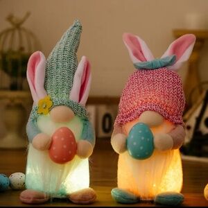 NEW! Set of 2 Easter Spring Holiday Light Up Gnome Couple Holding Decorated Eggs